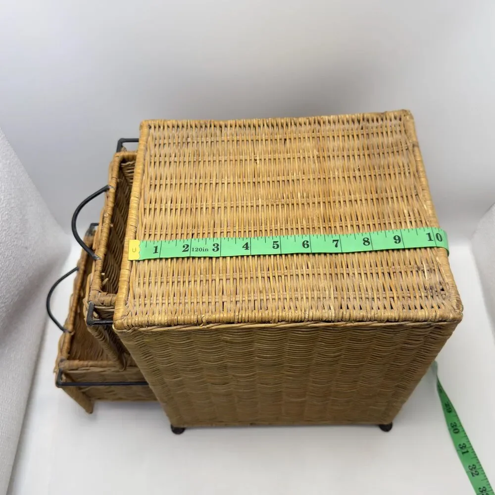 Vintage Two-Tier Handwoven Wicker and Rattan Storage Drawer Unit